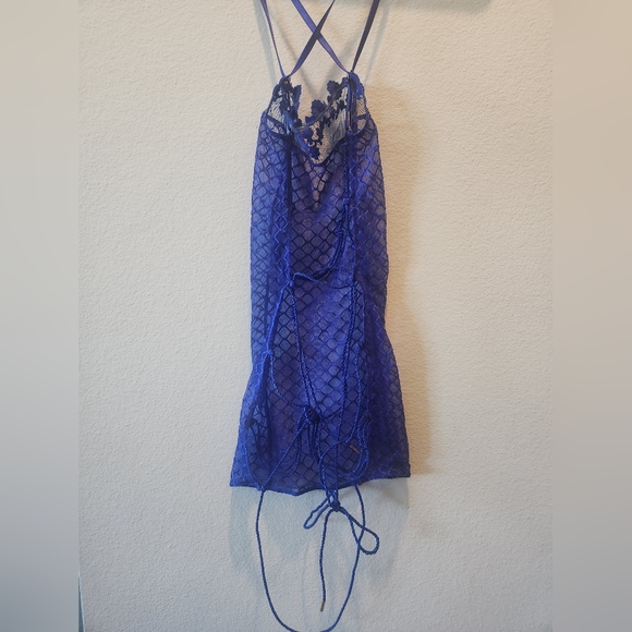 Savage x Fenty Blue Sheer Fishnet Rope Lingerie Slip - Picture 2 of 4